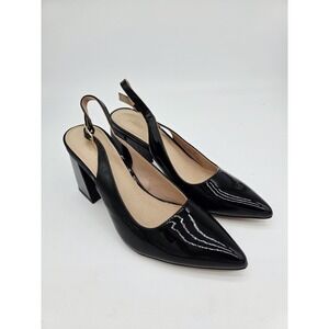Michael Shannon Womens Black BLochk Heel Patent Slingbacks Size 8 JacQueline